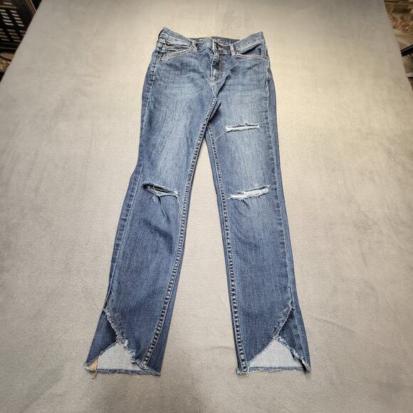 We the Free People Jeans Womens 26 Blue Straight Leg Distressed Denim Stretch - Picture 1 of 11